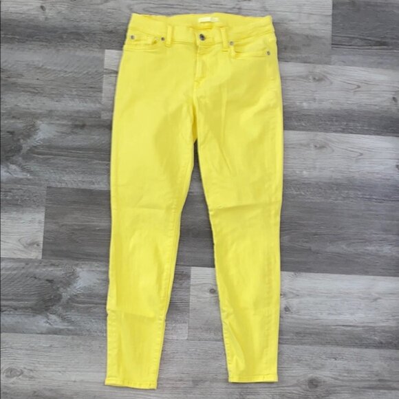 7 For All Mankind Yellow Skinny Jeans 29 Zip Fly Mid Rise Stretch Womens Denim - Picture 12 of 12